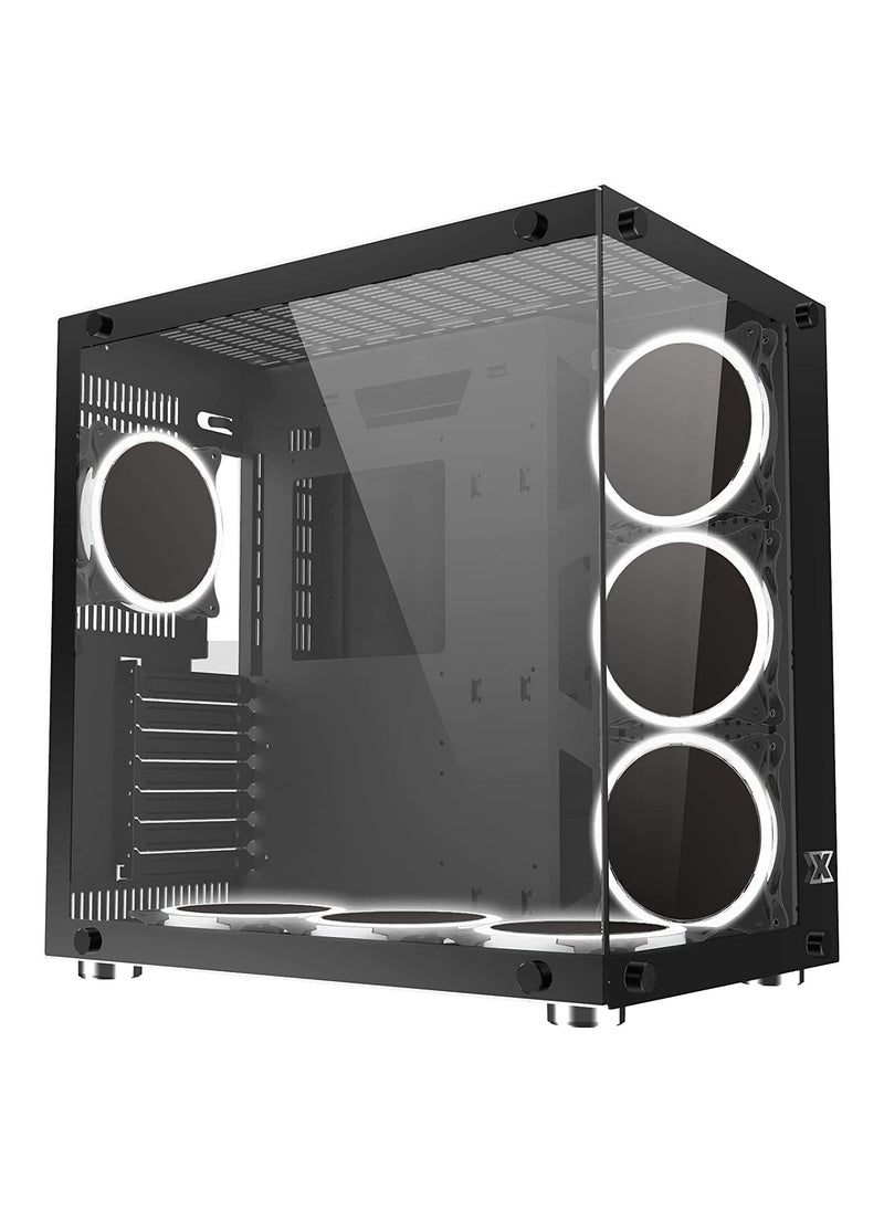 erorex - Aquarius Plus Tower Casing (ATX, USB3.0x2 + USB2.0x1, Front & Left TG, 7PCS CY120 Fan, Frontx3 + Bottomx3 + Rearx1) - Black | EN46423 - Image 1