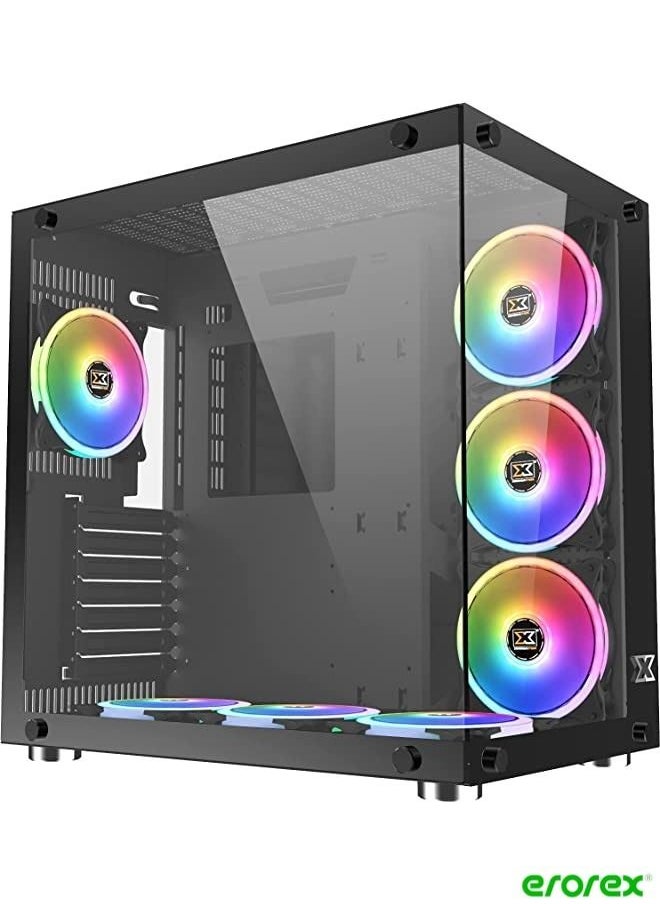 erorex - Aquarius Plus Tower Casing (ATX, USB3.0x2 + USB2.0x1, Front & Left TG, 7PCS CY120 Fan, Frontx3 + Bottomx3 + Rearx1) - Black | EN46423 - Image 1