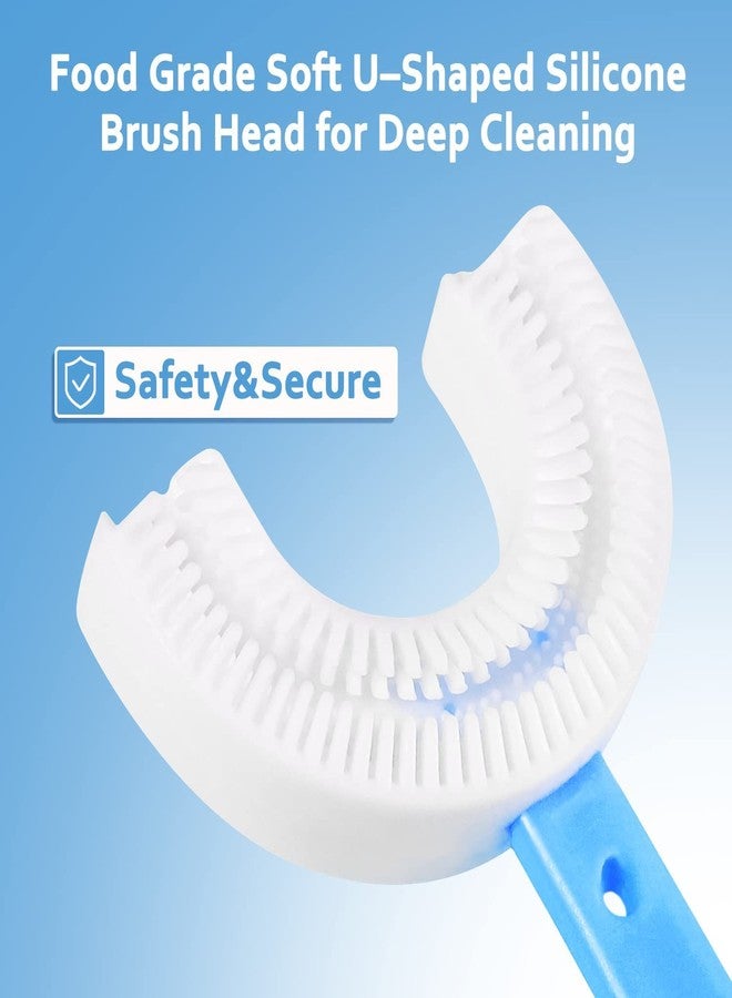 OCER Kids U-Shaped Kids Manual Toothbrush Food Grade Soft Silicone Brush Head, Teeth Cleaning Brush For Kids,Blue - Image 2