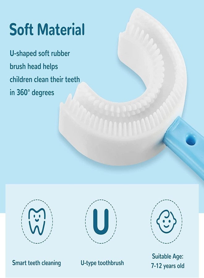 OCER Kids U-Shaped Kids Manual Toothbrush Food Grade Soft Silicone Brush Head, Teeth Cleaning Brush For Kids,Blue - Image 5