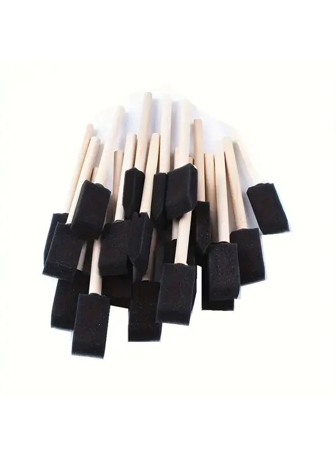 20pcs Black Sponge Foam Paint Brushes With Wooden Handles For Crafts And Acrylics - Image 1