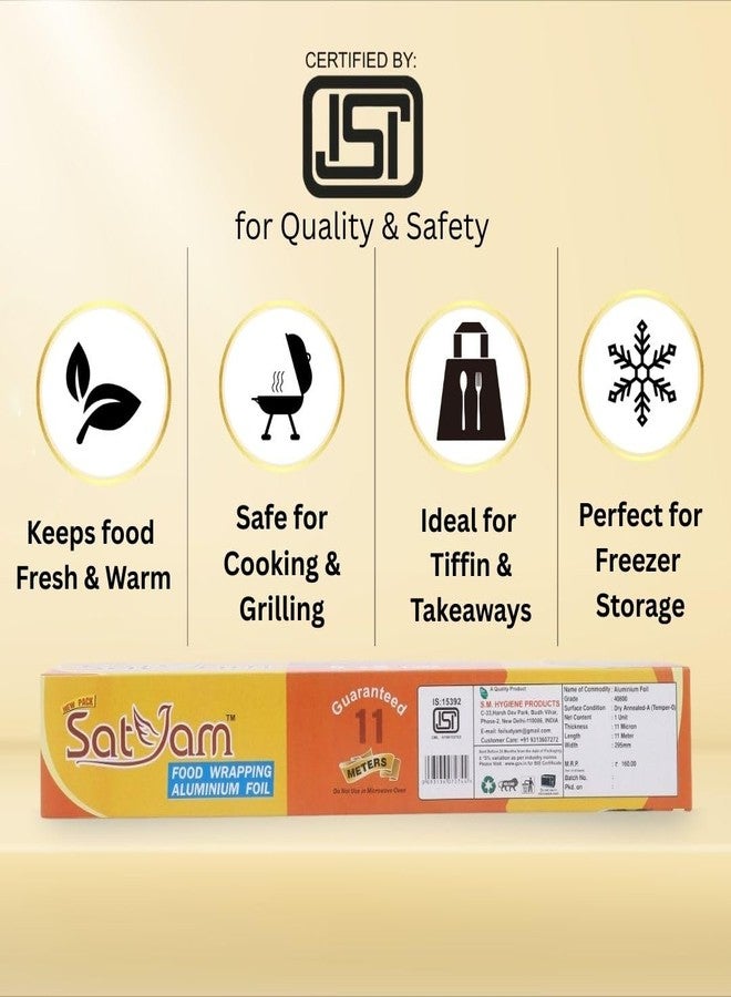 Satyam Aluminium Foil for Food Wrapping, 11 Micron, 9m + 2m Free Multipurpose Food Warm and Hygienic | Ideal for Storing, Packing, Wrapping, and Serving - Image 3