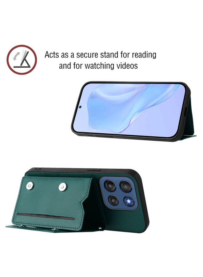 BURAQ Case Cover For Motorola Edge 60 Stylus 5G Skin Feel Four Card Slots Phone Case with Wrist Strap(Green) - Image 4