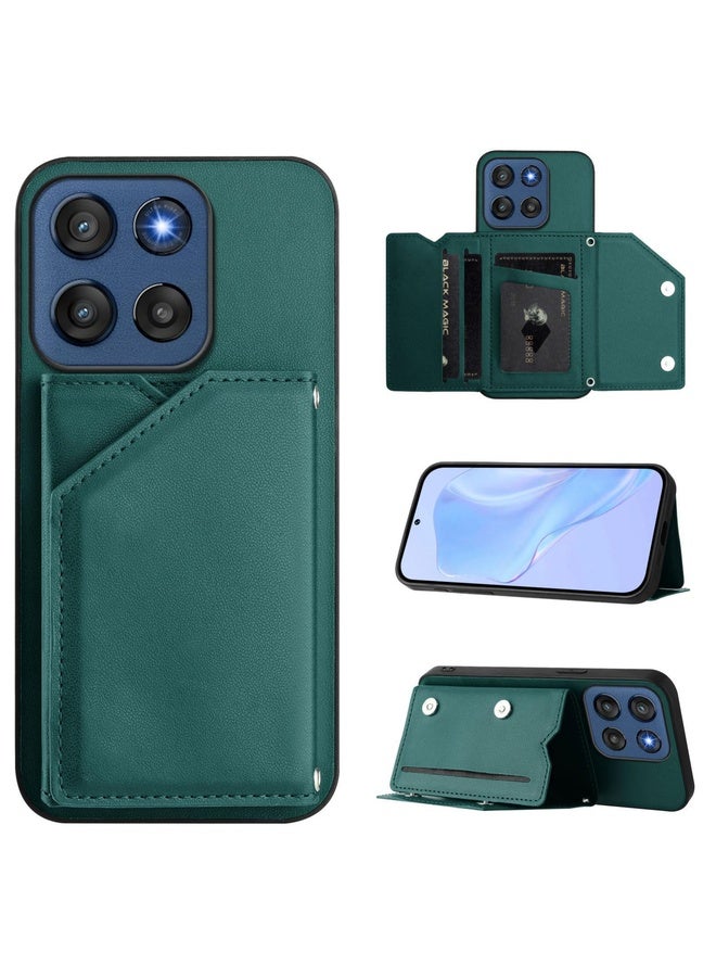 BURAQ Case Cover For Motorola Edge 60 Stylus 5G Skin Feel Four Card Slots Phone Case with Wrist Strap(Green) - Image 1