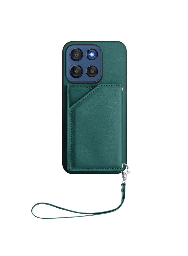 BURAQ Case Cover For Motorola Edge 60 Stylus 5G Skin Feel Four Card Slots Phone Case with Wrist Strap(Green) - Image 2