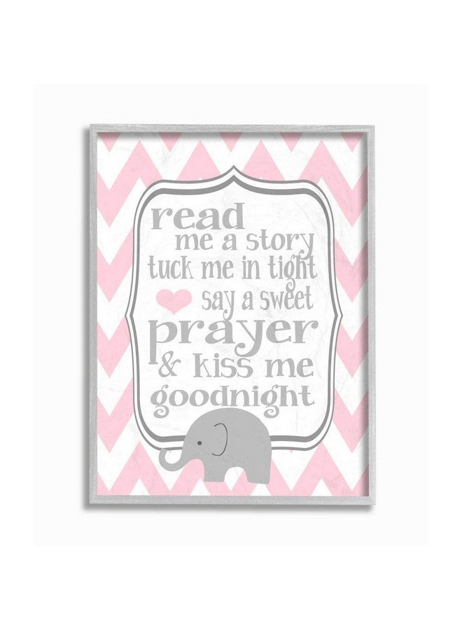 Stupell Industries The Stupell Home Decor Read Me A Story/Elephant In Pink Chevron Grey Framed Wall Art 11 X 14 Design By Artist Ashley Calhoun - Image 1