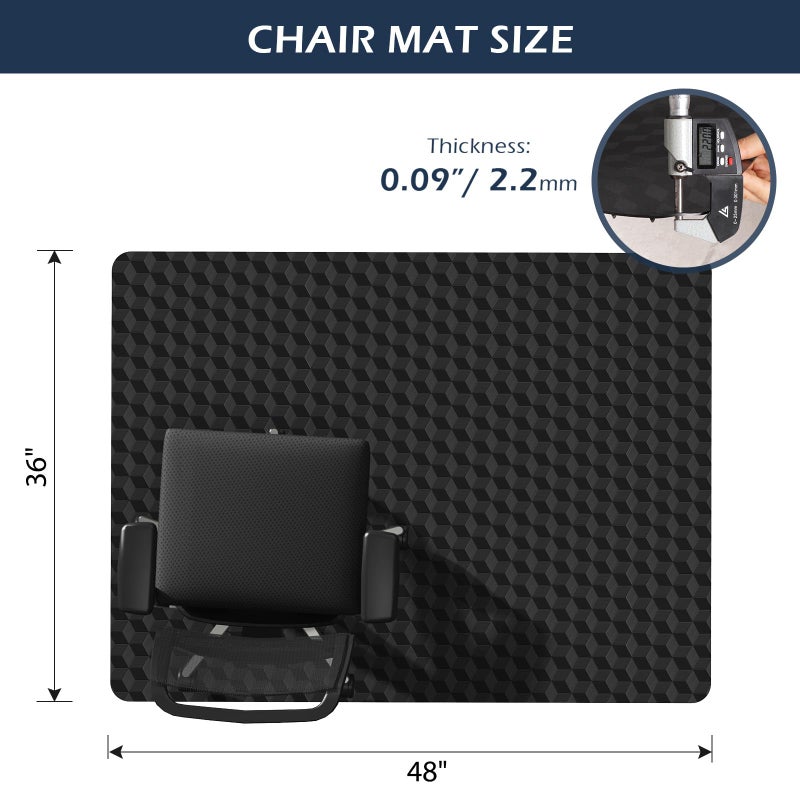 SALLOUS Chair Mat for Carpet 36" x 48" - 3D Geometric Chair Mat for Carpeted Floors, Heavy-Duty Carpet Protector Computer Desk Mat with Grips, Non-Slip Vinyl Floor Mat for Home Office, Black - Image 2
