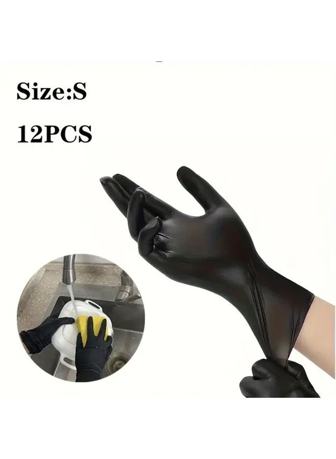 12 Pcs Black Powder Free Latex Nitrile Disposable Gloves For Household Cleaning - Image 1