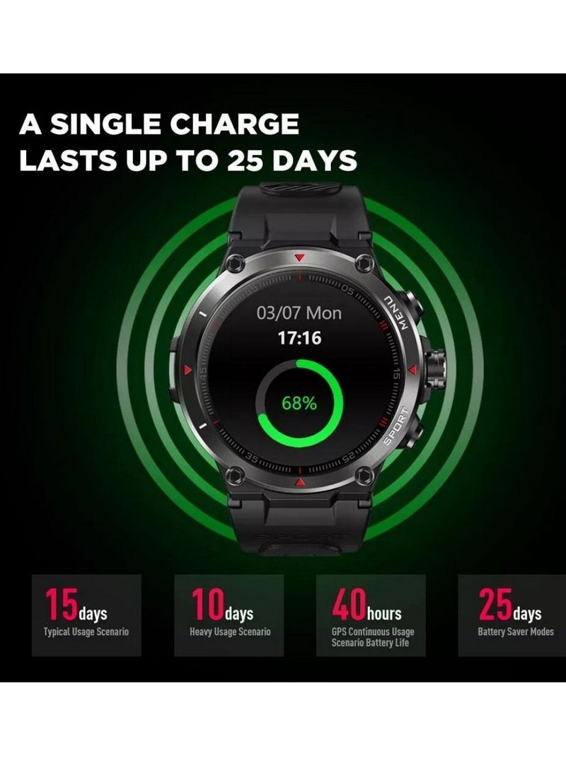 Zeblaze - Zeblaze Stratos 2 AMOLED 1.3 Inch Display GPS Built-in Bluetooth V5.0 Smartwatch with 24H Health Monitor, 240+ Watch Faces & Up to 25 Days Battery Life Android iOS - Meteorite Black - Image 1