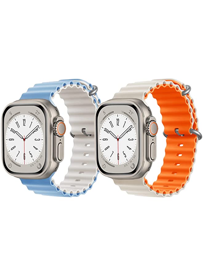 IAF Silicone Ocean Band Strap for Apple Watch Ultra 8 49mm Sky Blue/White Double Side Strap with White/Orange Double Side Strap Set of 2