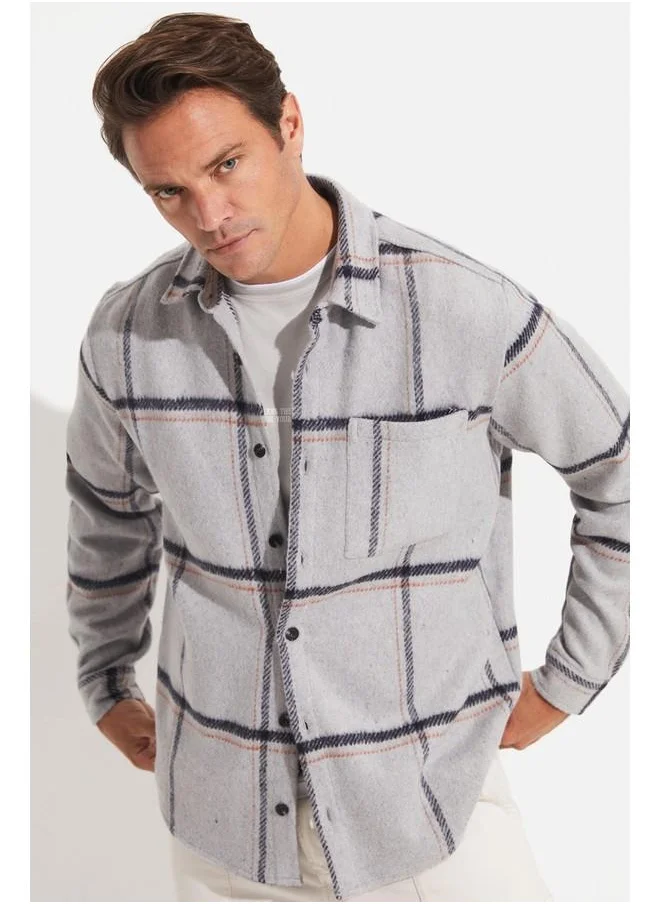 جون June Men Oversize Checkered Shirt Grey