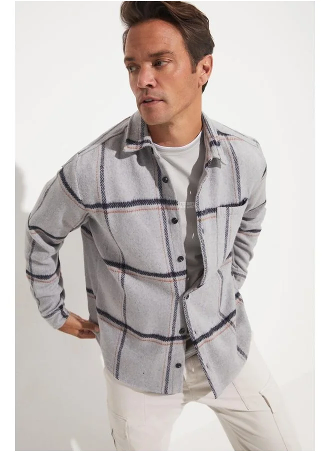 جون June Men Oversize Checkered Shirt Grey