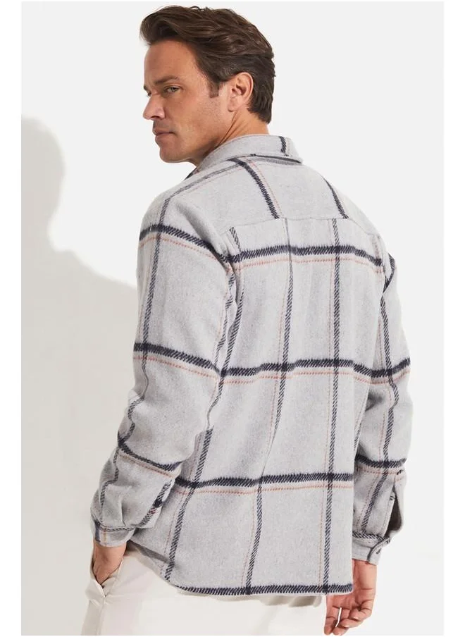 جون June Men Oversize Checkered Shirt Grey