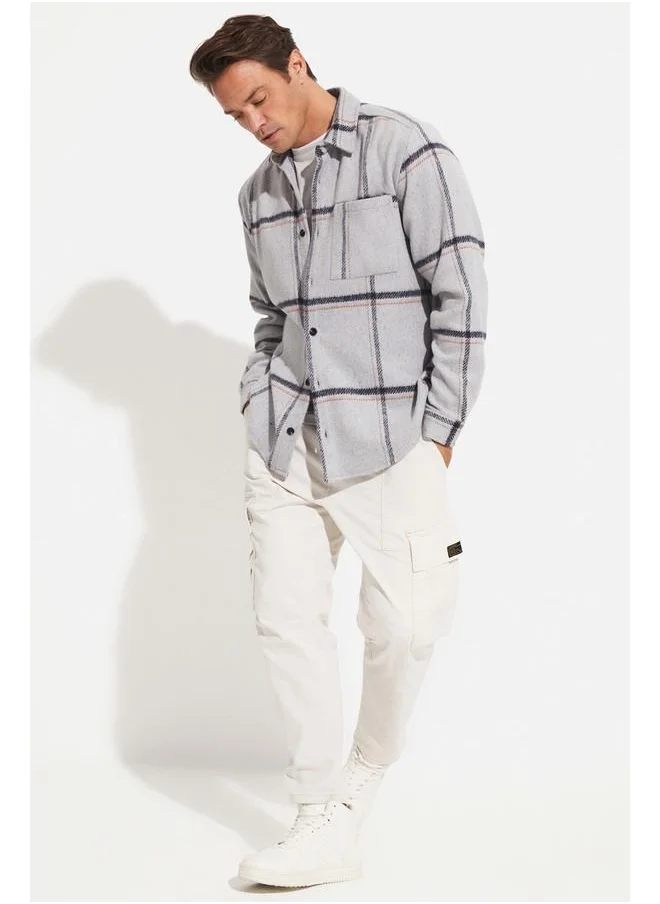 JUNE June Men Oversize Checkered Shirt Grey