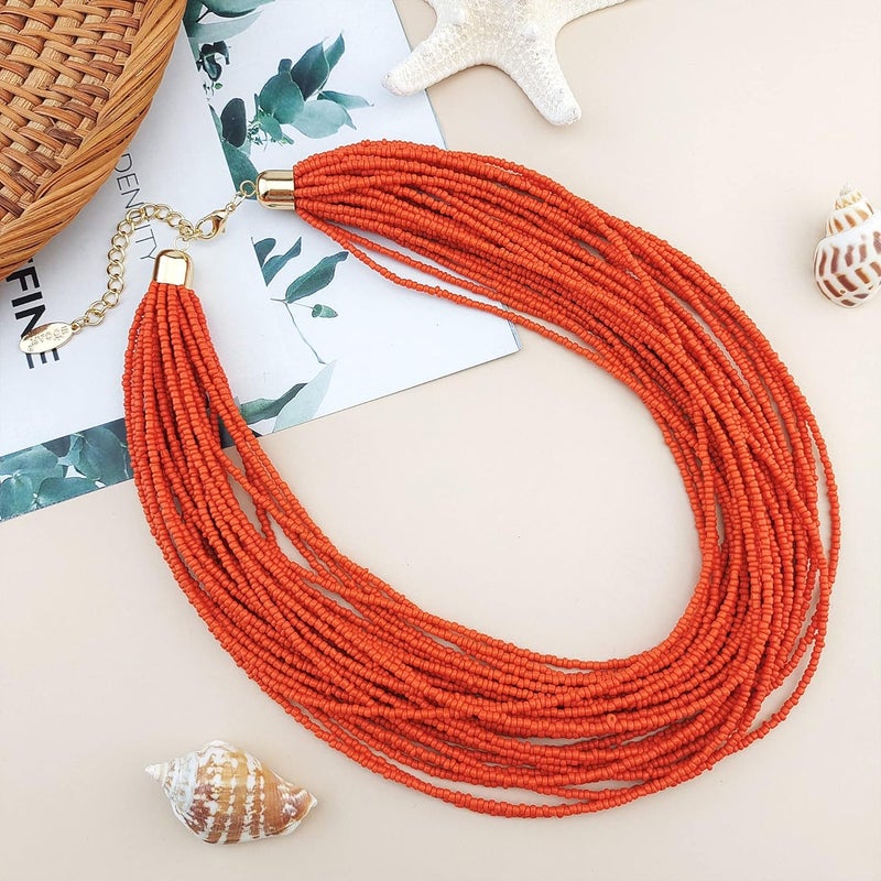 Bocar Multi Layer Chunky Bib Statement Seed Beads Cluster Collar Necklace for Women Gift (NK-10351) - Image 3