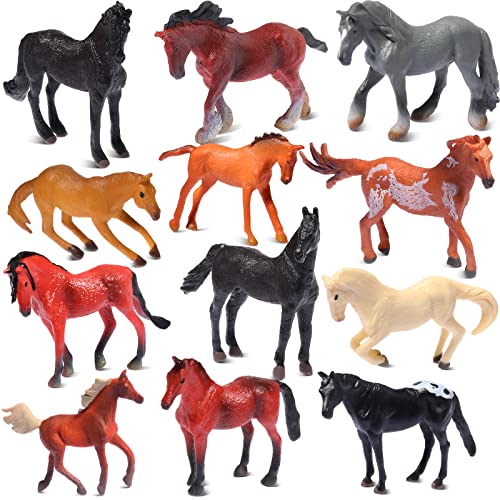 Chalyna 12 Pieces 23 Tiny Horse Figurines Toy Set Plastic Pony Small Foal Figures Farm Mini Animal Toy Gift for Kids Miniature Horse Playset Easter Birthday Party Favors for Club Cake Topper - Image 1