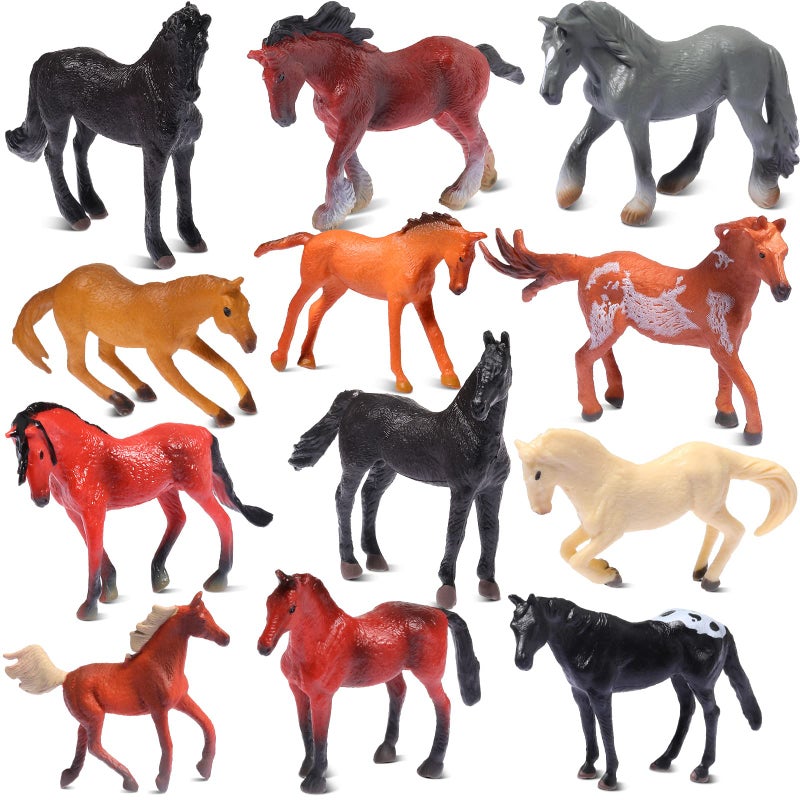 Chalyna 12 Pieces 23 Tiny Horse Figurines Toy Set Plastic Pony Small Foal Figures Farm Mini Animal Toy Gift for Kids Miniature Horse Playset Easter Birthday Party Favors for Club Cake Topper - Image 2