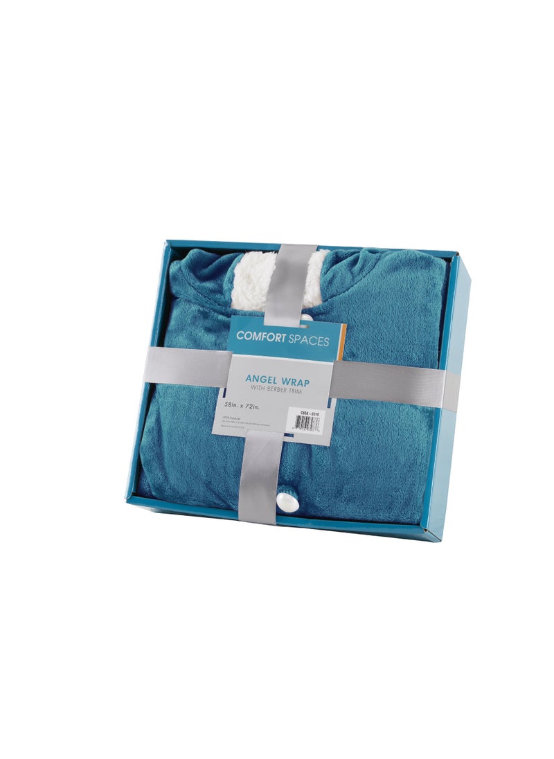 Comfort Spaces Comfort Spaces Angel Wrap Hooded Wearable Blanket Throw  Ultra Soft Giftable Plush To Sherpa Poncho Blanket Wrap With Pockets  Cozy and Warm Shawl Gift for Her  58""x72""  Teal  - Image 5