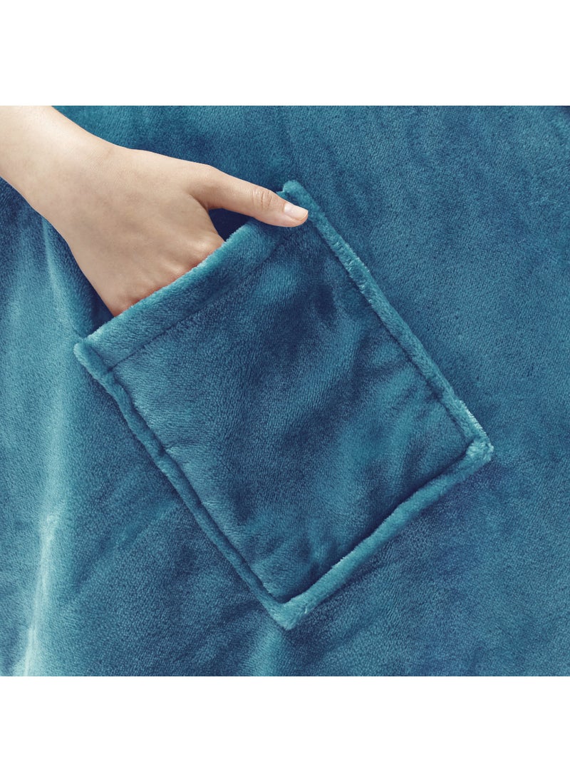 Comfort Spaces Comfort Spaces Angel Wrap Hooded Wearable Blanket Throw  Ultra Soft Giftable Plush To Sherpa Poncho Blanket Wrap With Pockets  Cozy and Warm Shawl Gift for Her  58""x72""  Teal  - Image 3