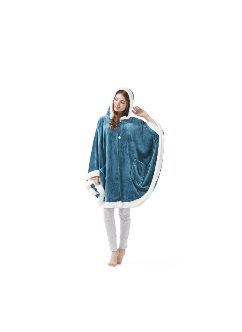 Comfort Spaces Comfort Spaces Angel Wrap Hooded Wearable Blanket Throw  Ultra Soft Giftable Plush To Sherpa Poncho Blanket Wrap With Pockets  Cozy and Warm Shawl Gift for Her  58""x72""  Teal  - Image 2