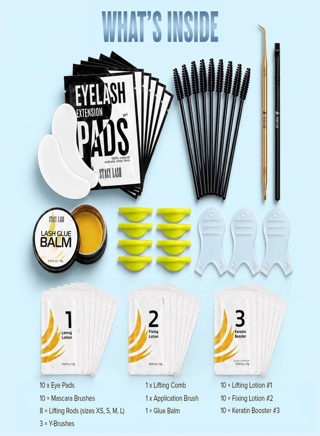 Stacy Lash Korean Lash Lift Kit, 10 Sets Eyelash Perm & Brow Lamination Kit for DIY Home and Professional Use, Silicone Shields, Eye Pads, Lash Brushes & Tools - Image 4