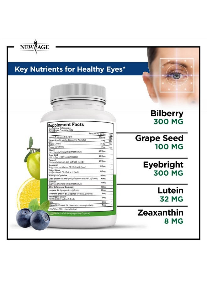 NEW AGE AREDS 2 Eye Vitamin Contains Bilberry 6000mg Lutein (32mg), Grape seed (6000 mg), Eyebright (1000 mg), and Zeaxanthin (8 mg) - 120 Count - Image 2
