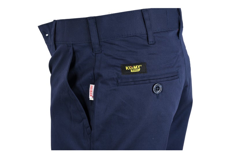KOMY Fire Retardant Pant HRC2, 8 CAL / CAT-2, 240 GSM, 100% Cotton, Mercerized Pre-Sharunk Fabric , PROBAN Fire Retardant 2/1 LHT - KMFR200P - Navy Blue