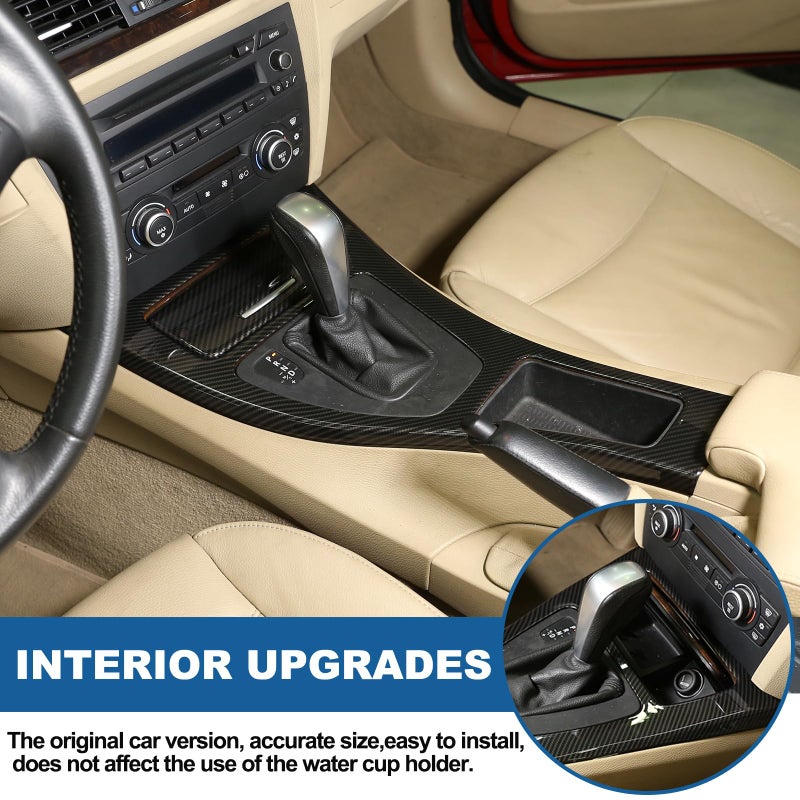 Sekhyna Car Center Console Gear Shift Panel Cover Compatible with BMW 3 Series 2005-2012 E90 E92,ABS Control Gear Box Shift Knob Panel Frame Molding Cover Interior Accessories 2PCS (Carbon Fiber Pattern) - Image 4