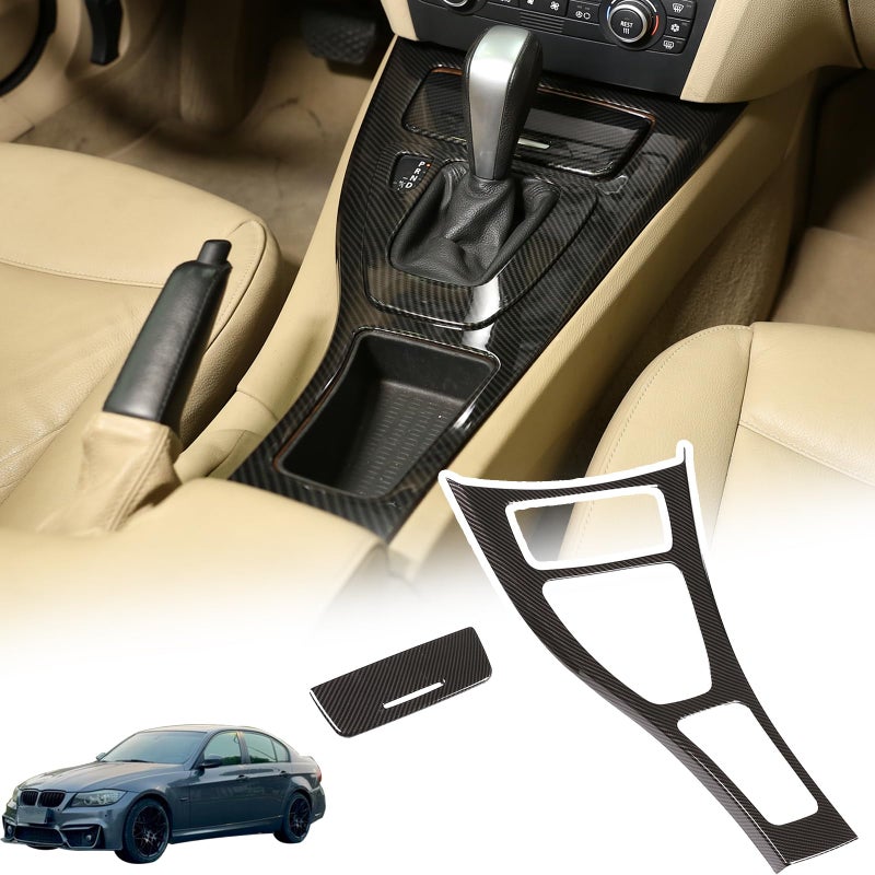 Sekhyna Car Center Console Gear Shift Panel Cover Compatible with BMW 3 Series 2005-2012 E90 E92,ABS Control Gear Box Shift Knob Panel Frame Molding Cover Interior Accessories 2PCS (Carbon Fiber Pattern) - Image 1