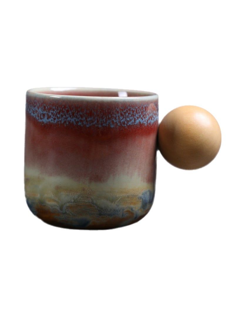 Special-Shaped Mugs, Retro Ceramic Cups, Irregular Cups, Stoneware Water Cups, High-Value Coffee Cups（Wooden Handle coffee cup-black 290ml） - Image 1
