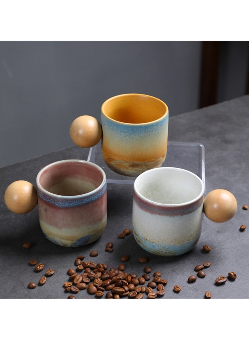 Special-Shaped Mugs, Retro Ceramic Cups, Irregular Cups, Stoneware Water Cups, High-Value Coffee Cups（Wooden Handle coffee cup-black 290ml） - Image 2