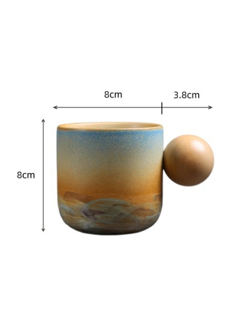 Special-Shaped Mugs, Retro Ceramic Cups, Irregular Cups, Stoneware Water Cups, High-Value Coffee Cups（Wooden Handle coffee cup-black 290ml） - Image 5