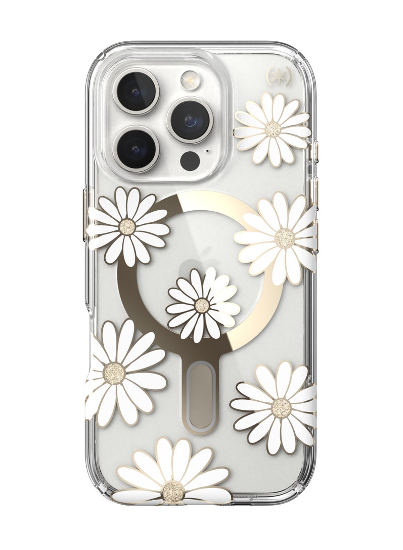 Speck iPhone 16 Pro Presidio Lux Glitter Magsafe with ClickClock- SUNSHINE DAISIES / CLEAR / GOLD - Image 2