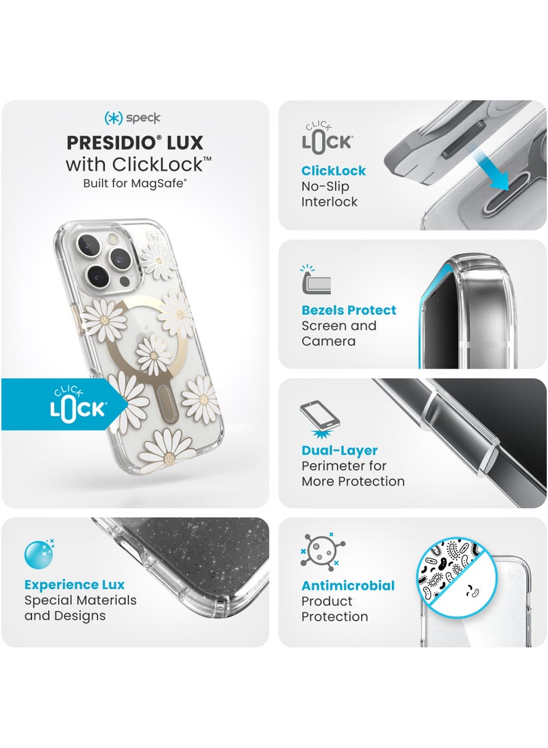 Speck iPhone 16 Pro Presidio Lux Glitter Magsafe with ClickClock- SUNSHINE DAISIES / CLEAR / GOLD - Image 3