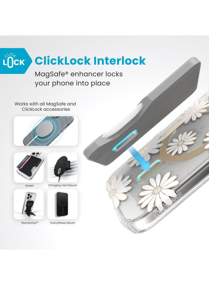 Speck iPhone 16 Pro Presidio Lux Glitter Magsafe with ClickClock- SUNSHINE DAISIES / CLEAR / GOLD - Image 4