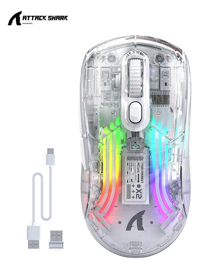 Attack Shark X2 Wireless Gaming Mouse, Tri-Mode Wireless Mouse-2.4Ghz/Bluetooth 5.0/USB C Wired, Ergonomic PC Gaming Mice with Transparent Shell-PixArt 3212-RGB Backlit-Silent Click for Win/MAC, White  - Image 1