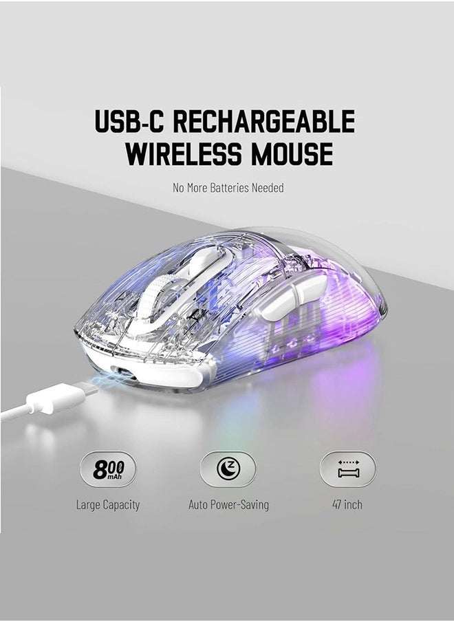 Attack Shark X2 Wireless Gaming Mouse, Tri-Mode Wireless Mouse-2.4Ghz/Bluetooth 5.0/USB C Wired, Ergonomic PC Gaming Mice with Transparent Shell-PixArt 3212-RGB Backlit-Silent Click for Win/MAC, White  - Image 2