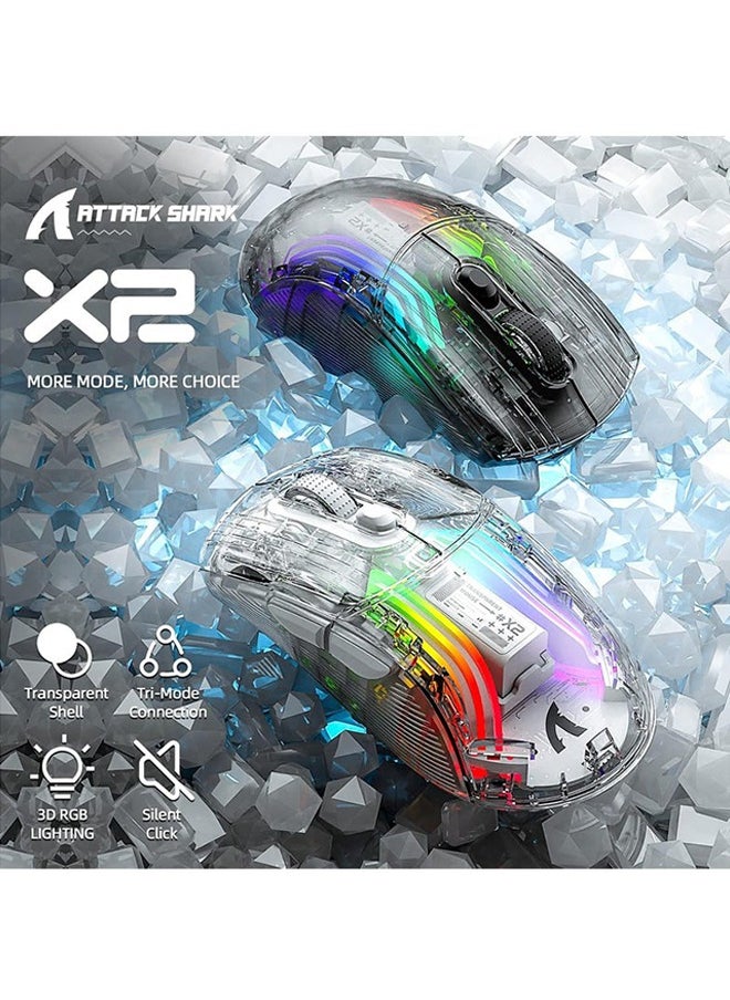 Attack Shark X2 Wireless Gaming Mouse, Tri-Mode Wireless Mouse-2.4Ghz/Bluetooth 5.0/USB C Wired, Ergonomic PC Gaming Mice with Transparent Shell-PixArt 3212-RGB Backlit-Silent Click for Win/MAC, White  - Image 5