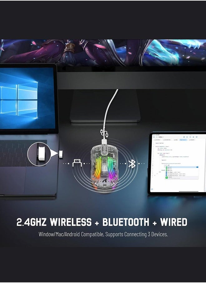 Attack Shark - X2 Wireless Gaming Mouse, Tri-Mode Wireless Mouse-2.4Ghz/Bluetooth 5.0/USB C Wired, Ergonomic PC Gaming Mice with Transparent Shell-PixArt 3212-RGB Backlit-Silent Click for Win/MAC, White - Image 1