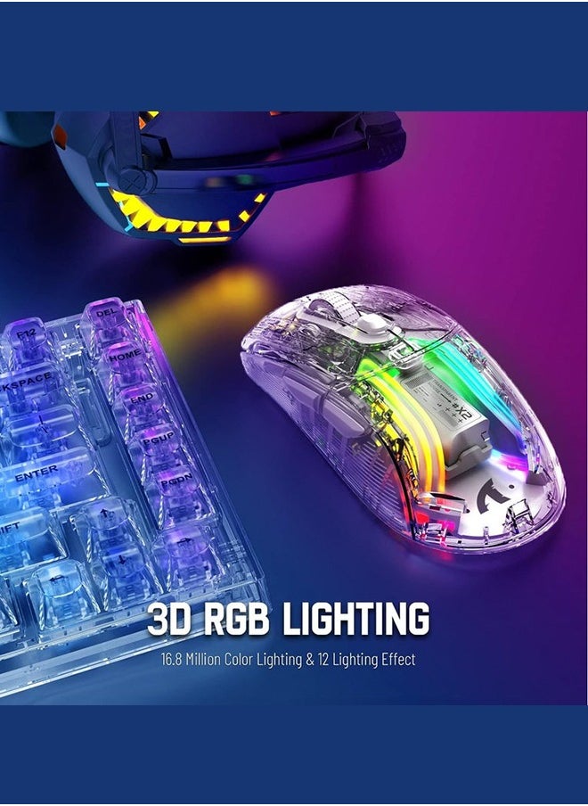 Attack Shark - X2 Wireless Gaming Mouse, Tri-Mode Wireless Mouse-2.4Ghz/Bluetooth 5.0/USB C Wired, Ergonomic PC Gaming Mice with Transparent Shell-PixArt 3212-RGB Backlit-Silent Click for Win/MAC, White - Image 1