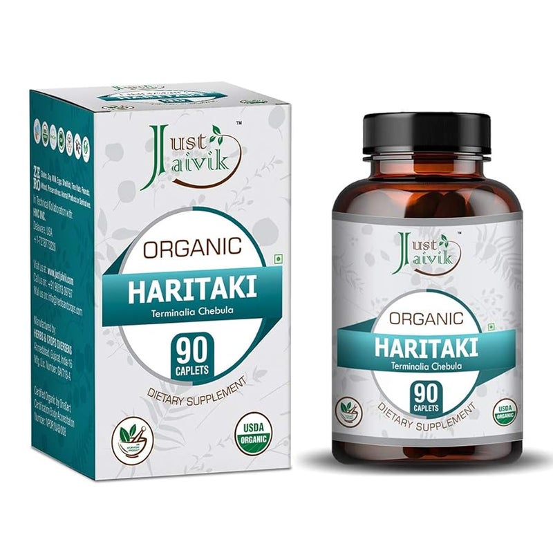 Just Jaivik Organic Haritaki Terminalia Chebula Tablets As Dietary Supplements  750mg 90 Tablets  Detoxification  Rejuvenation for Vata