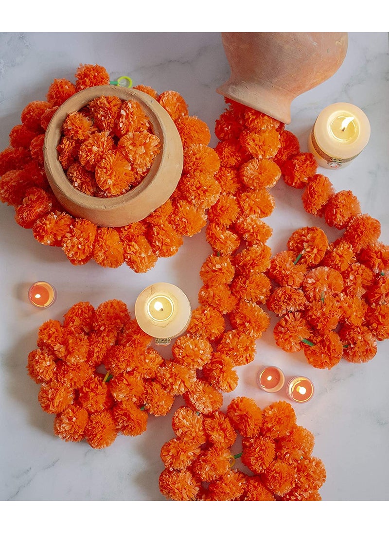 ESPLANADE ESPLANADE Artificial Marigold Flower Garlands for Home Decor - Pack of 5 Strings - Orange Colour - 4 to 4.5 Feet Length (Orange Marigold)  - Image 4