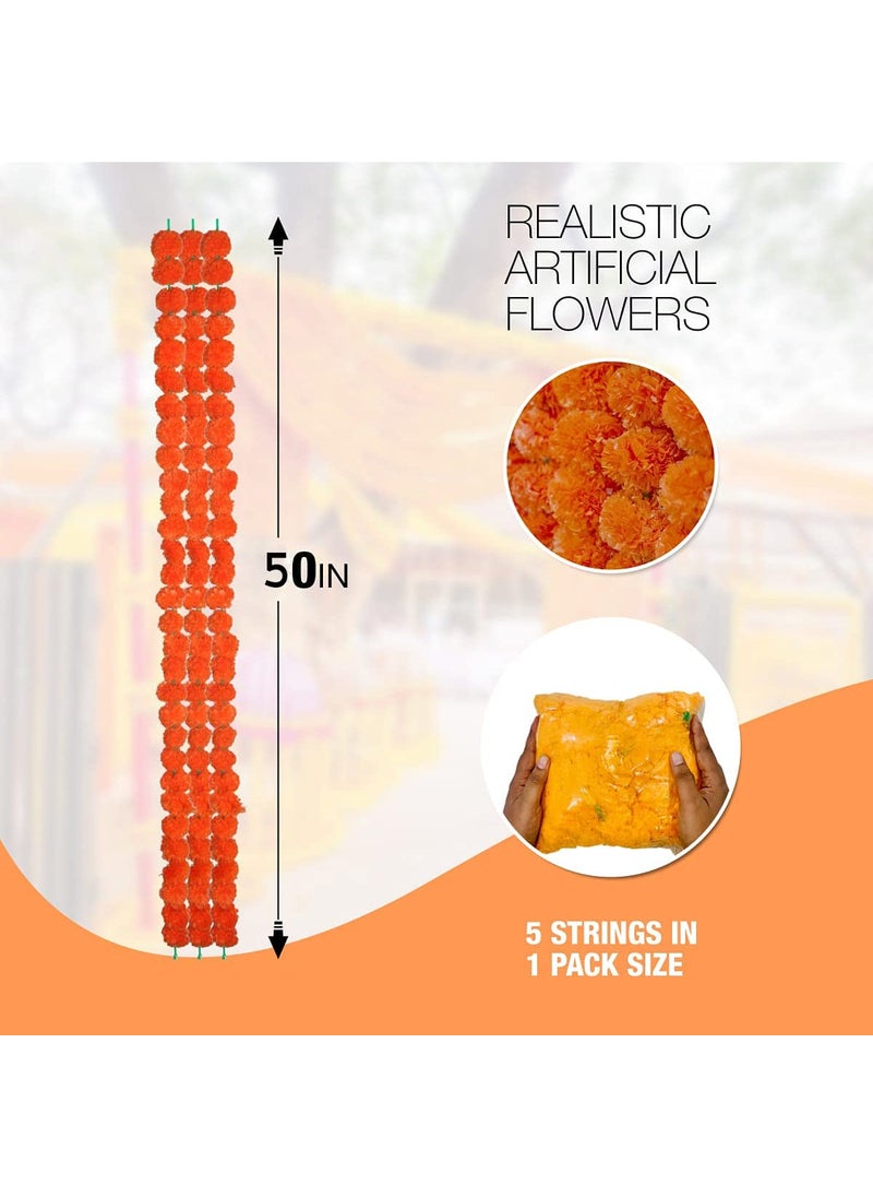 ESPLANADE ESPLANADE Artificial Marigold Flower Garlands for Home Decor - Pack of 5 Strings - Orange Colour - 4 to 4.5 Feet Length (Orange Marigold)  - Image 5