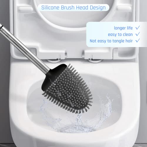 Sellemer مجموعة فرشاة وم holder مرحاض Sellemer - رأس فرشاة مرحاض مرن مع شعيرات سيليكون، حجم مدمج للتخزين والتنظيم، قاعدة مع فتحات تهوية (1 عبوة، أسود) - Image 3