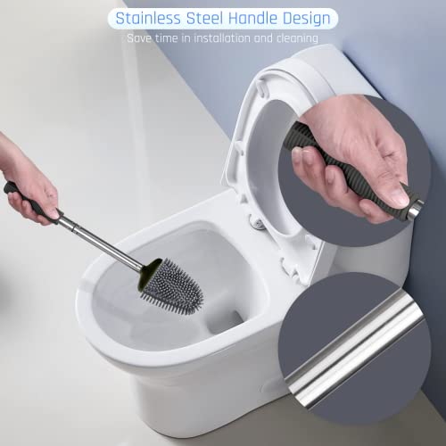 Sellemer مجموعة فرشاة وم holder مرحاض Sellemer - رأس فرشاة مرحاض مرن مع شعيرات سيليكون، حجم مدمج للتخزين والتنظيم، قاعدة مع فتحات تهوية (1 عبوة، أسود) - Image 4