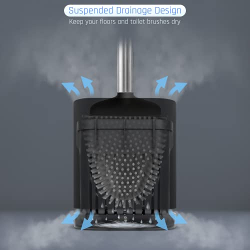 Sellemer مجموعة فرشاة وم holder مرحاض Sellemer - رأس فرشاة مرحاض مرن مع شعيرات سيليكون، حجم مدمج للتخزين والتنظيم، قاعدة مع فتحات تهوية (1 عبوة، أسود) - Image 5