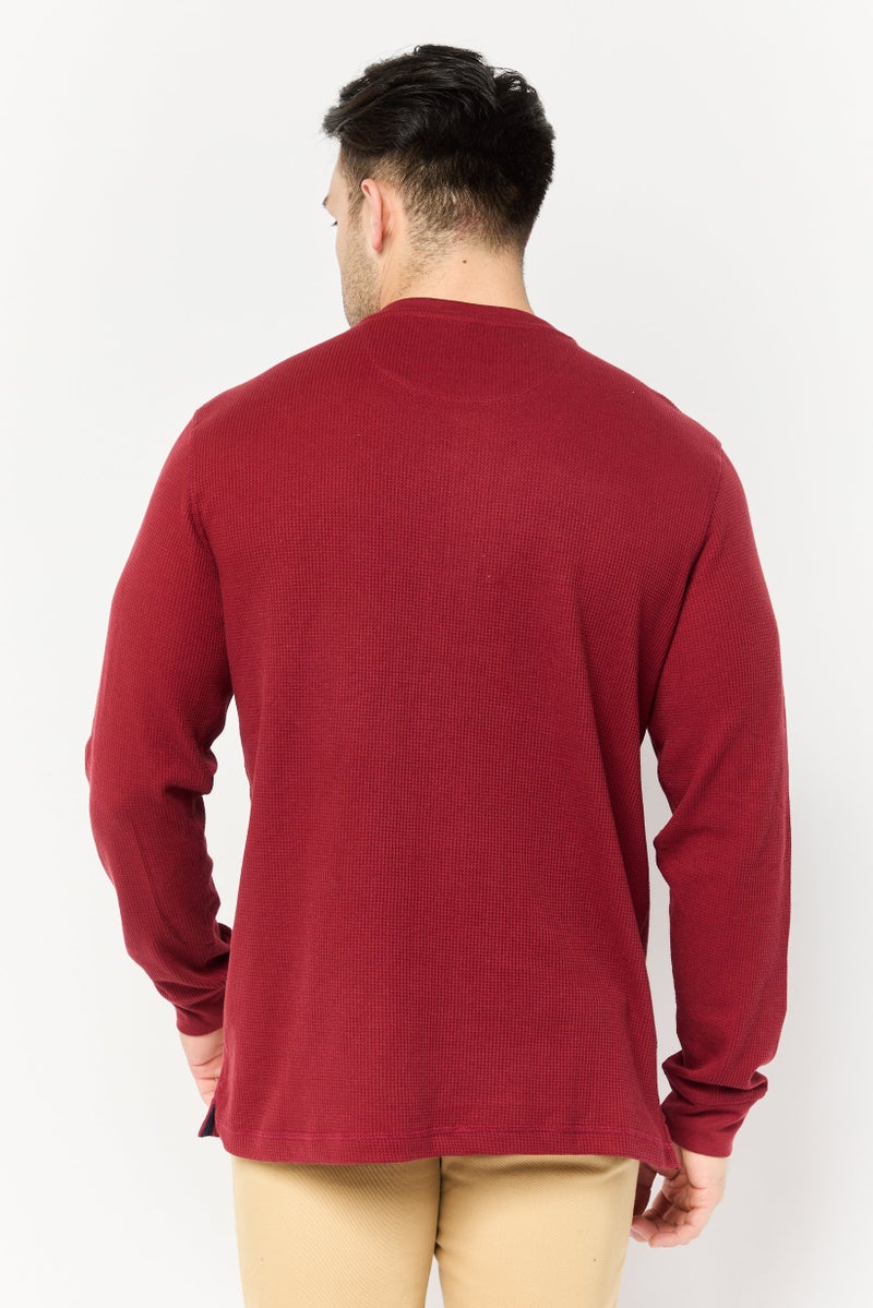 Chaps Men Henley Neck Long Sleeve Embroidered Logo T-Shirt, Maroon - Image 3