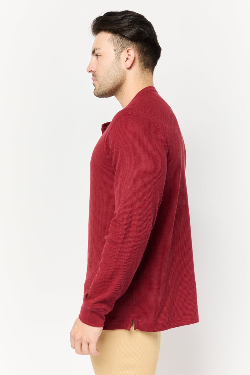 Chaps Men Henley Neck Long Sleeve Embroidered Logo T-Shirt, Maroon - Image 2