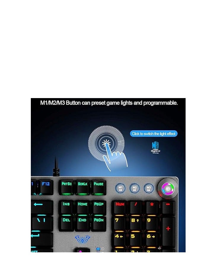 AULA F2088 WIND Full Gaming Mechanical Keyboard – - Rainbow LED Backlit - EN 104 PBT Keycaps and Metal Panel - Multimedia Control Knob & Wrist Rest - Software | Silver/Black - Image 5