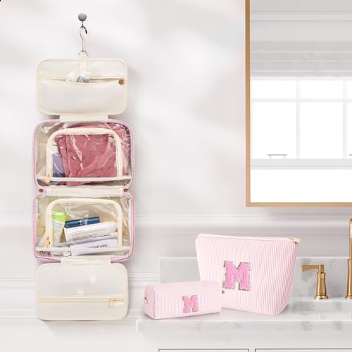 Fystdtote Gifts for Grandkids - Teen Girls Mom Gifts Initial Toiletry Makeup Bag Birthday Gift Travel Cosmetic Bags Travel Essentials - Pink M - Image 5